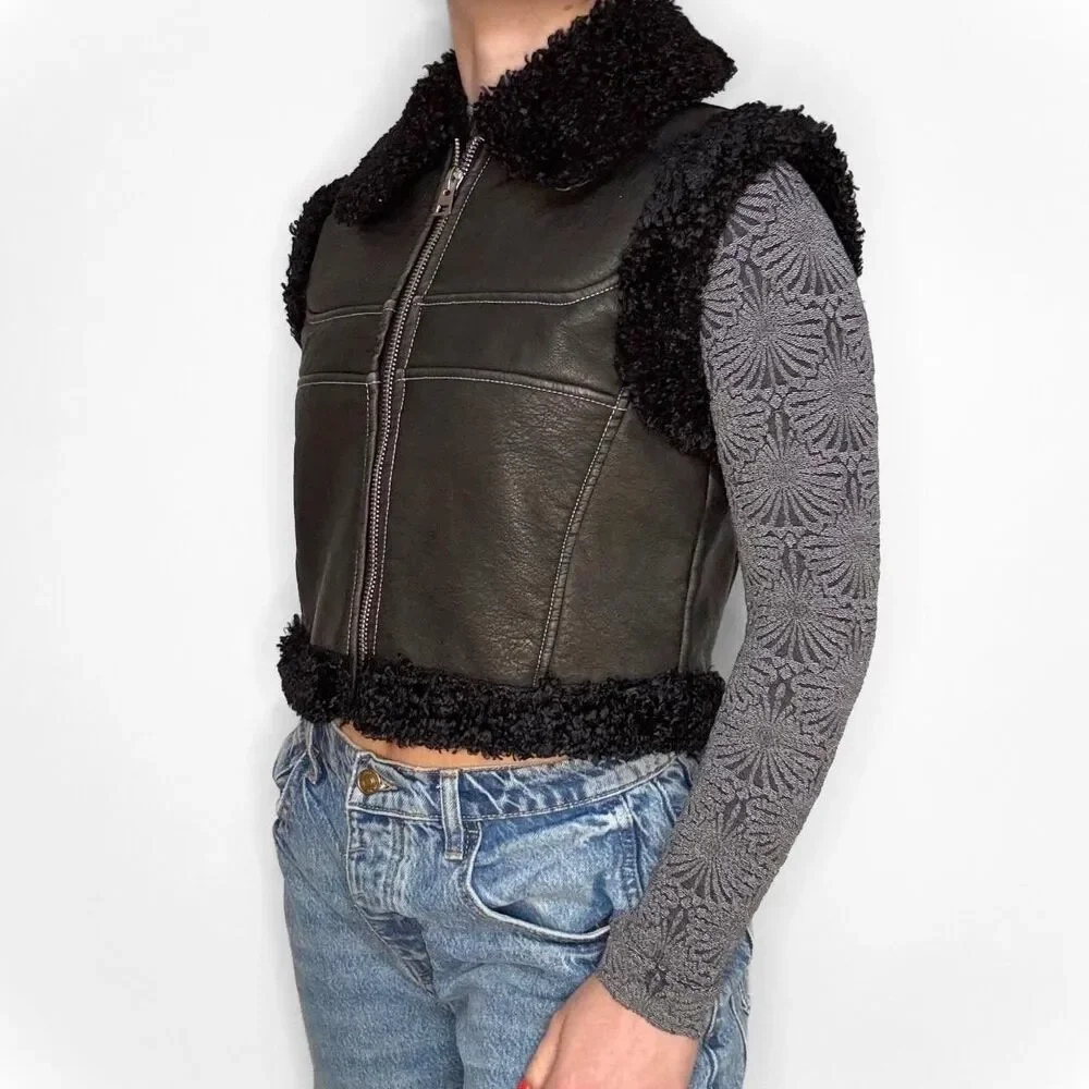 BDG /Urban Outfitters Donald Faux Leather Sherpa Moto Vest NWOT Size S-P Black
